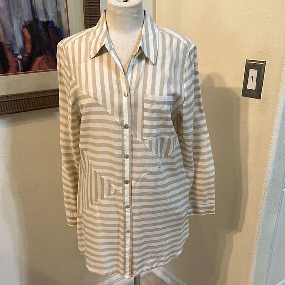 Chico’s Striped Button-down Shirt w/ Pockets Size 1-Medium - Picture 1 of 10